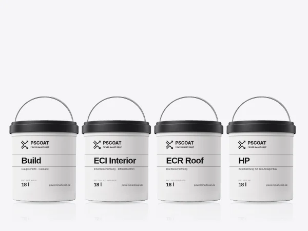 Four 18 l PScoat main-layer buckets: Build, ECI Interior, ECR Roof and HP