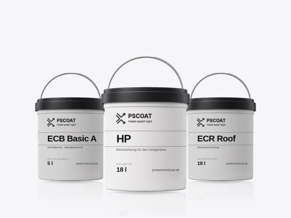 Three PScoat buckets: ECB Basic A primer, HP and ECR Roof for roof surfaces